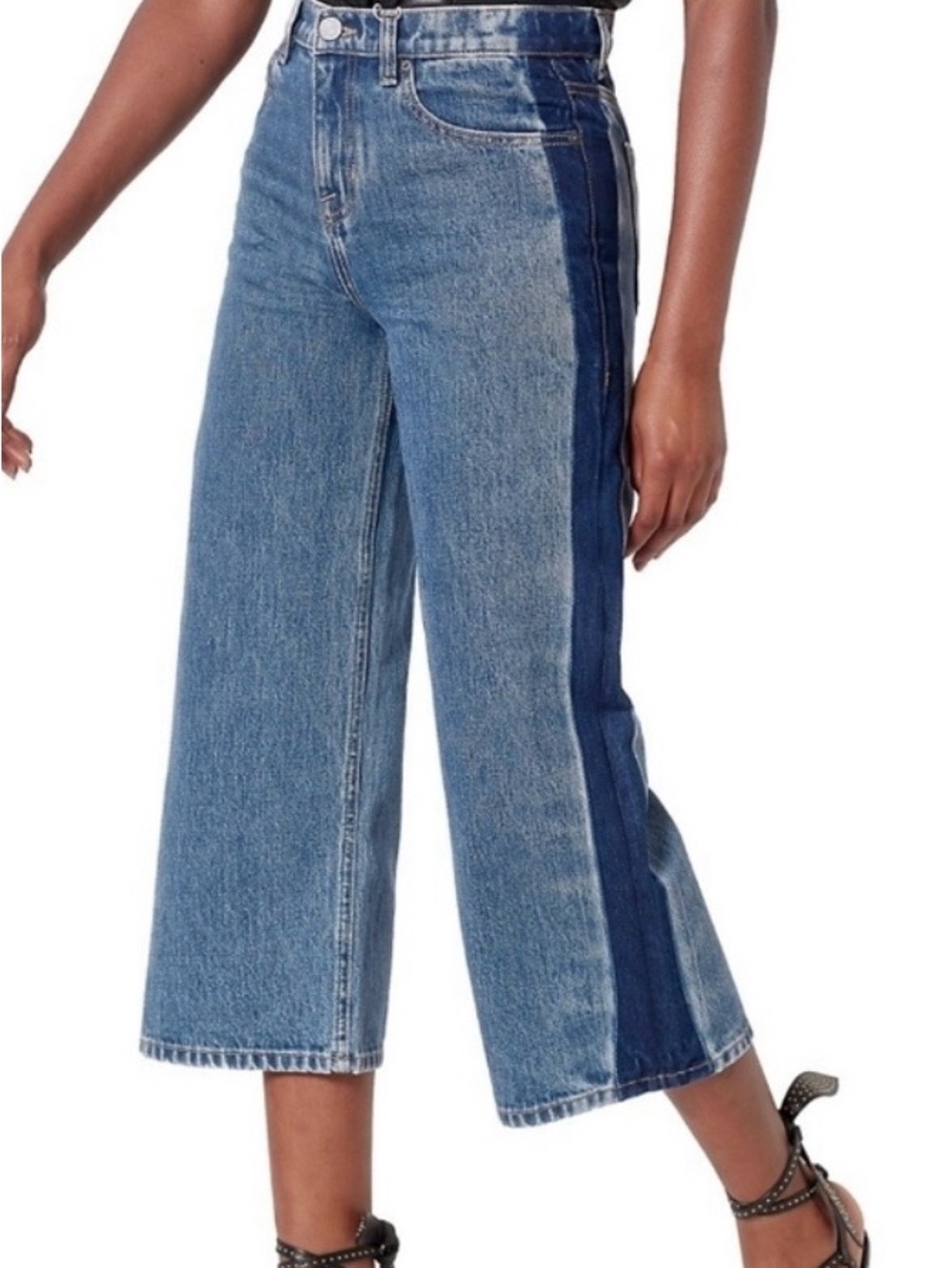 Joie Wilmer Wide Leg Crop Cullottes Gaucho Jeans w/side blue stripe Size 29
